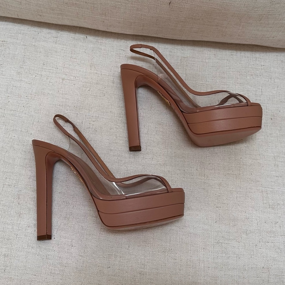 NWT AQUAZZURA Temptation 130mm Platform Leather & PVC Heels 39.5 (US 8.5 - 9.5) - Picture 7 of 12